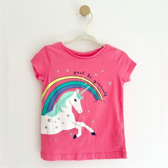 💫$5/ADD ON💫 Carter's Pink Unicorn Rainbow Graphic Tee w/ Glitter Stars, Girls 2T - Picture 3 of 3